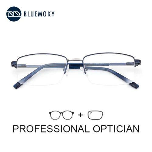 BLUEMOKY, gafas graduadas de Metal a la moda de media montura de talla M para hombres, gafas ópticas fotocromáticas cuadradas antiluz azul