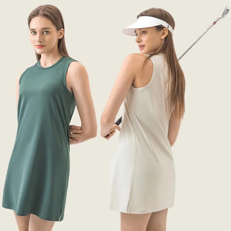 

O-neck Slim Fit Sleeveless Tank Tennis Dress Buttery-soft One Piece Outfits Athletic Romper Feels Weightless Casual Dresses