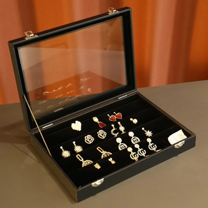 With Lid Glass Jewelry Box Minimalist Luxury Portable Large Capacity Ring Necklace Earrings Storage Boxes Jewelry Display Box