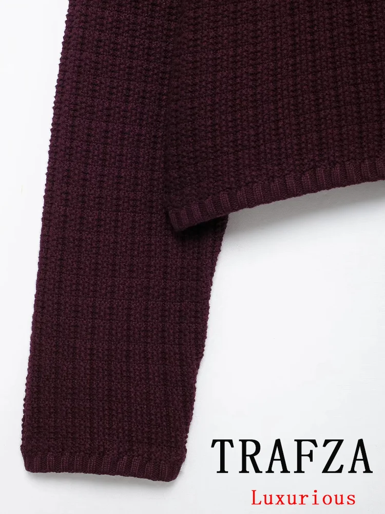 TRAFZA Vintage Casual Chic sweter damski jednolity, dekolt w kształcie litery \