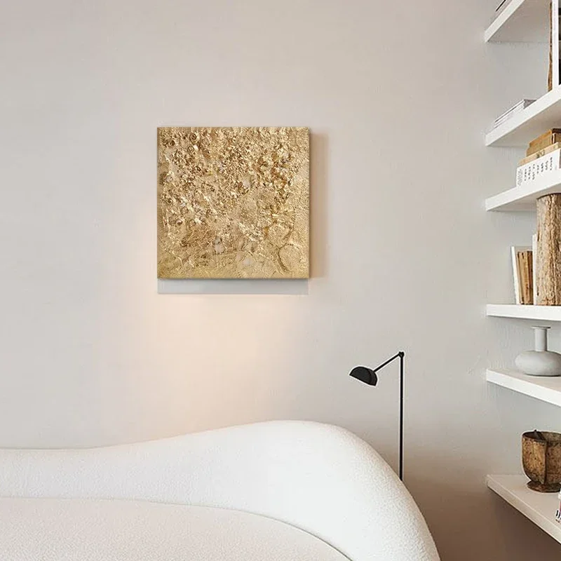 Square Golden Three-dimensional Sandstone Hanging Decoration Living Room Wall Decoration Art Hand-painted Texture Painting