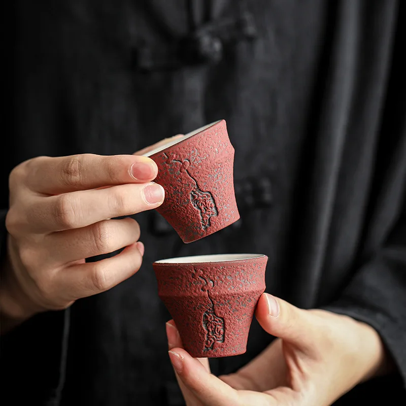 Chinese Cultural Cinnabar Black Tea Cup Handmade Coarse Pottery Master Cup Personal Cup Kung Fu Tea Set Single Teacup