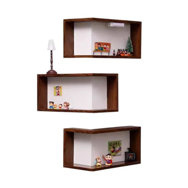 In-stock wall-mounted corner shelf, wall-mounted multi-layer display rack for figurines, home-use solid wood wall corner shelf