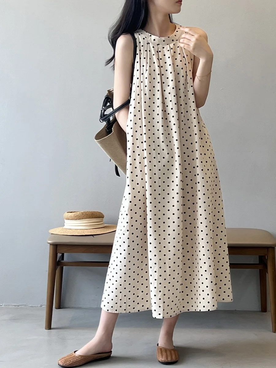 Estate a pois Dr Svel Ne da donna Gilet appeso Lungo Dr Lazy Sle Pendolarismo Stampa vintage Gonna a trapezio a vita larga