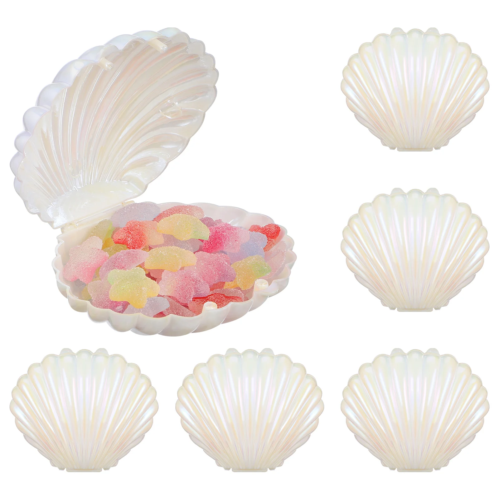 30 Pcs Candy Dish with Lid Box Seashell Jewelry Packing Boxes for Adults Gift White Small Bulk Decorative Pool Party