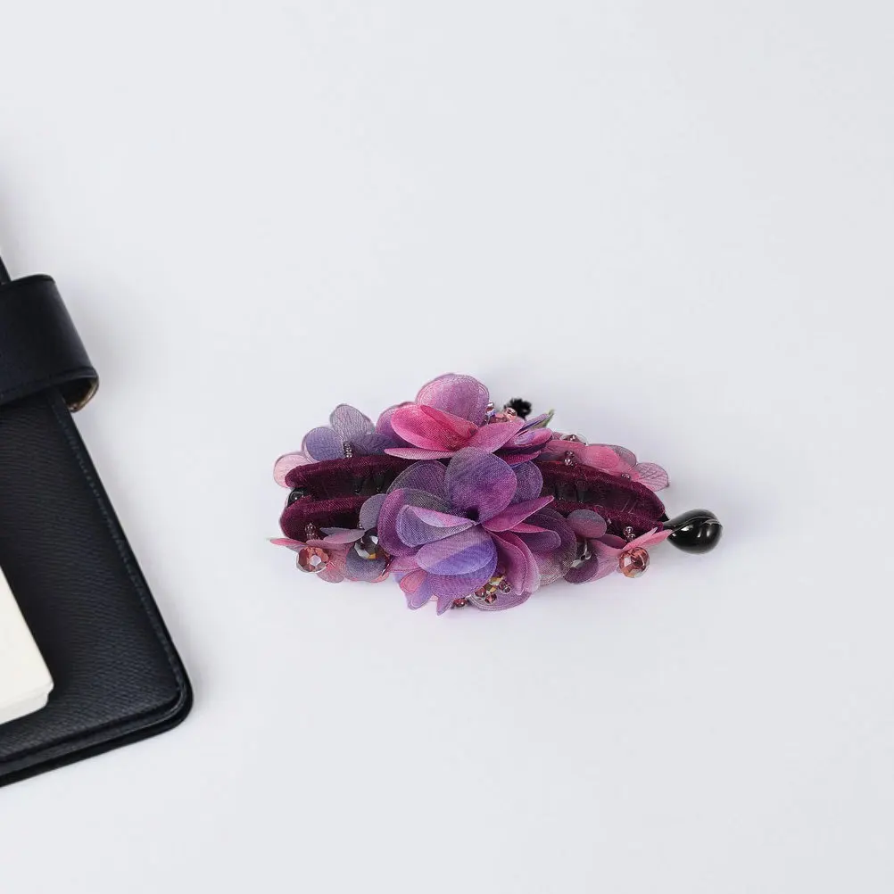 

2Pcs Purple Red Flower Fabric Banana Hair Clips Stylish Ponytail Holder Hair Accessories for Women Flower Banana Clip