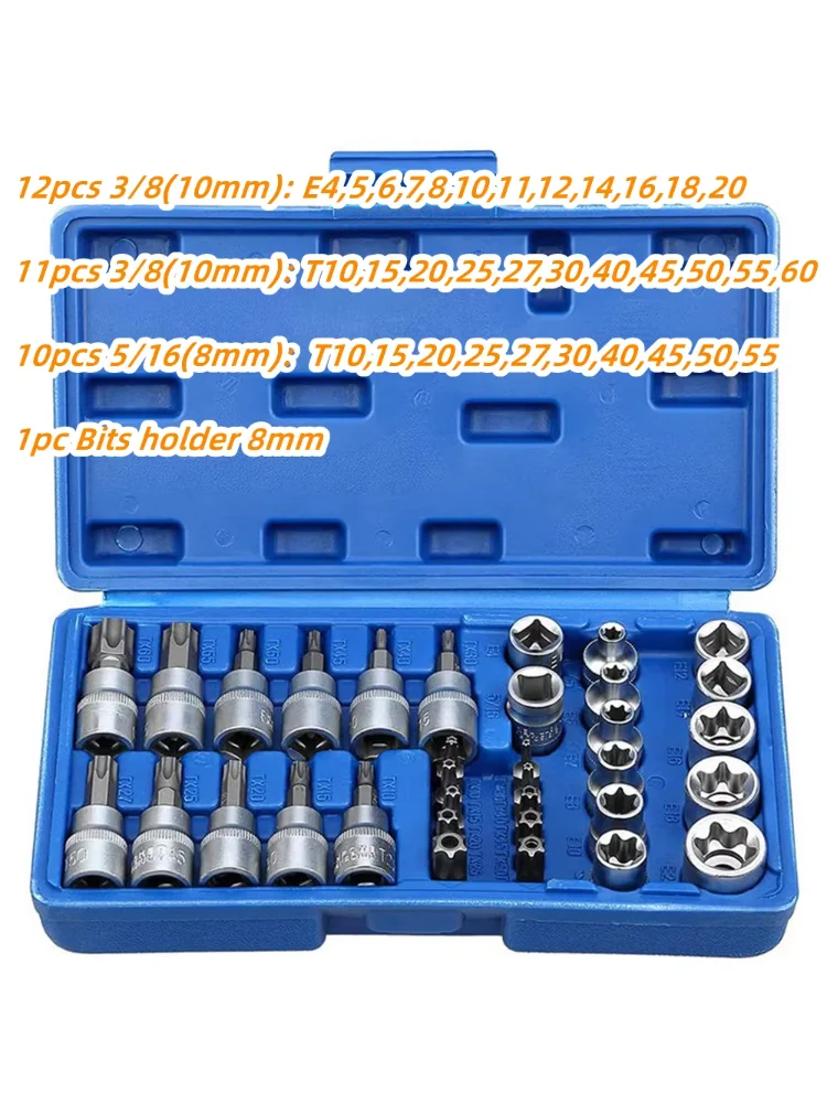 High-quality 34Pcs Torx Star Sockets & Bit Set Male / Female E-Security Bits Drive Handheld Tool Torque Star Socket