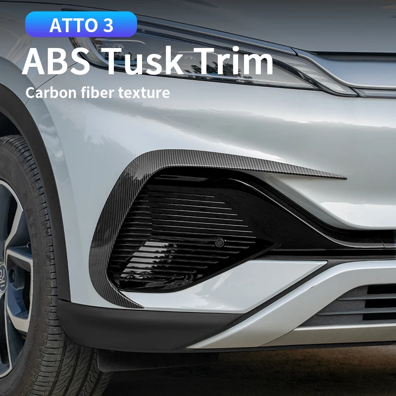2PC Front Fog Light Trim Cover Frame Fog Lamp Eyebrow Spoiler Wind Knife ABS Self-Adhesive For BYD Atto3 yuan plus Accessories