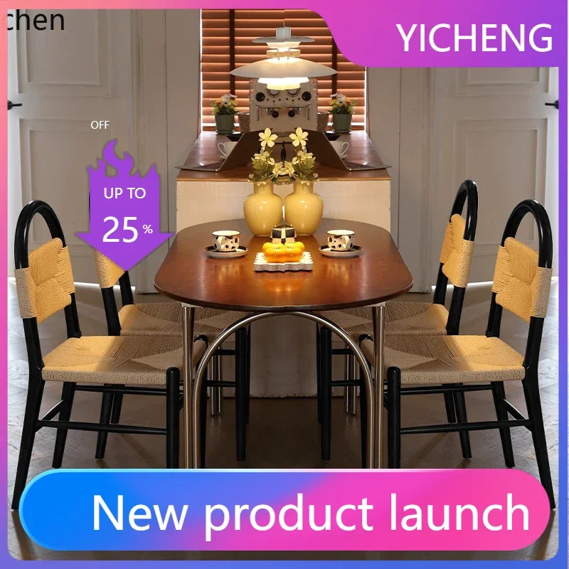 

LYY Fuzhong ancient rattan woven dining chair solid wood high backrest desk tea room table small makeup stool household