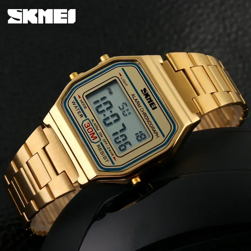 Skmei 3Bar Waterproof Digital Watch Reloj Hombre For Casual Sport 1123 Fashion Men Stainless Steel Strap LED Display Watches