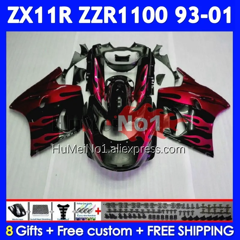 ZZR1100 For KAWASAKI NINJA ZX-11R ZX11R ZZR 1100 1993 1994 1995 1996 Red flames 224No.84 ZX 11R ZX11 R 97 98 99 00 01 Fairing