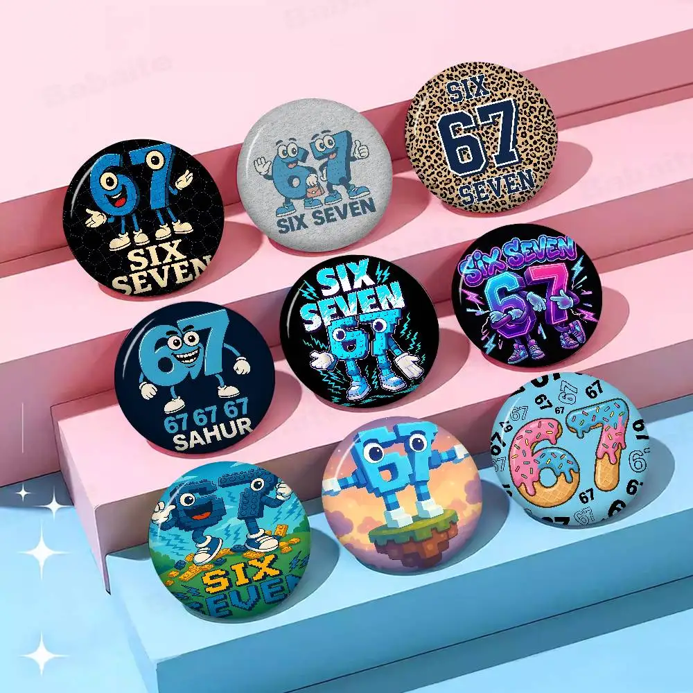 Bruh Steal a 67 Six Seven Brainrot Meme Button Pin Handmade Brooch for Clothes Badge Backpack Decoration Jewelry Accessories