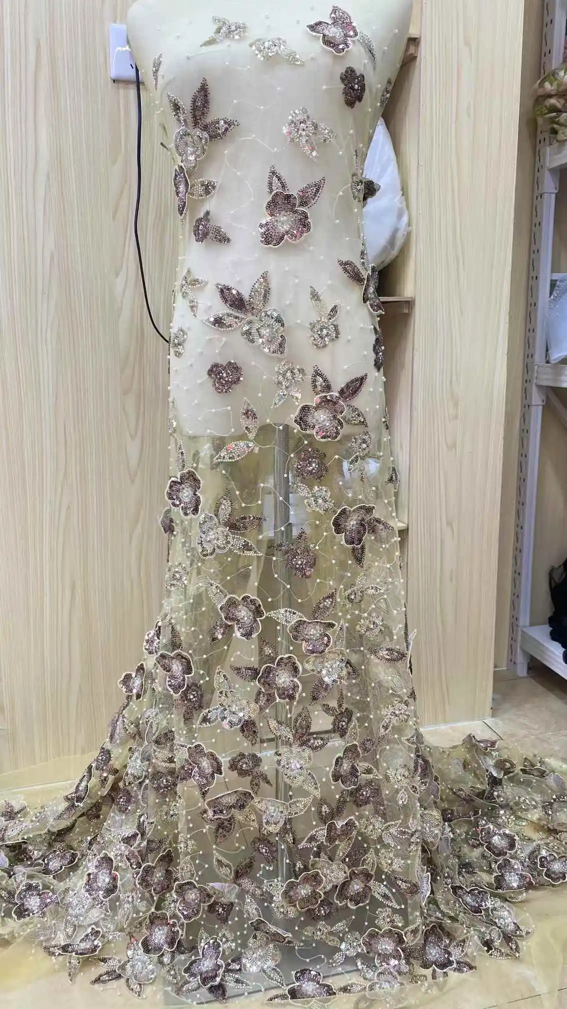 

African Mesh Groom Lace Fabric 2025 High Quality French Sequins Lace Fabric Nigerian Lace Fabric For Wedding Party Dress