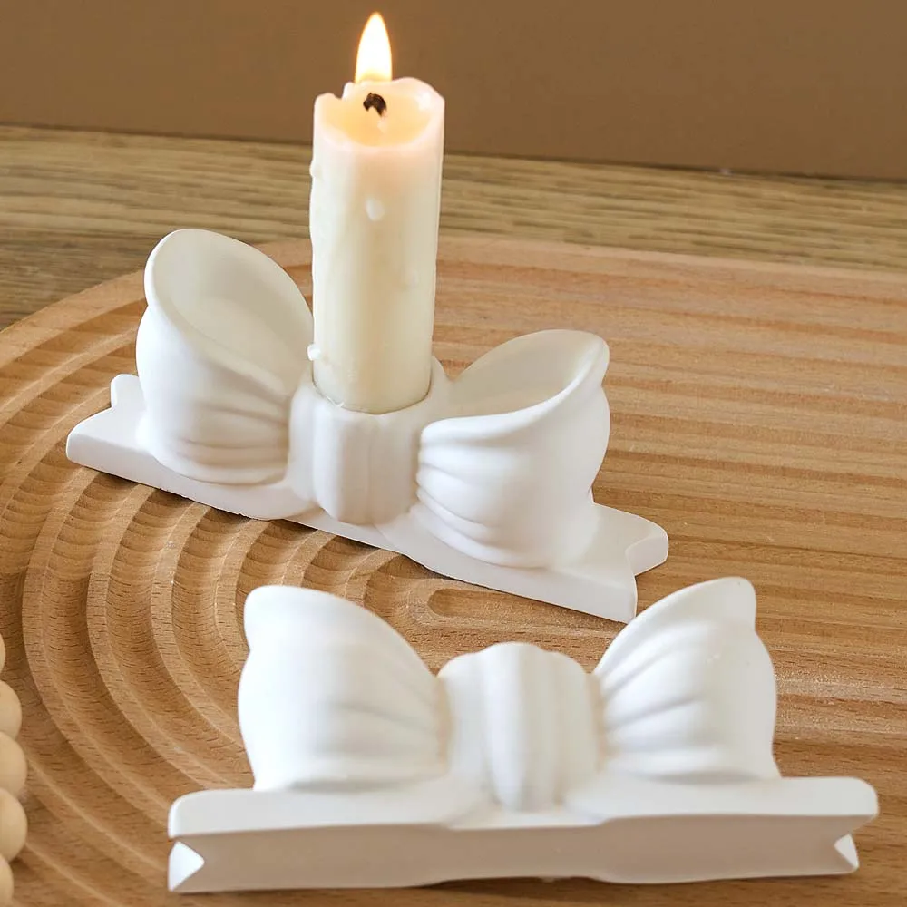 Bowtie Candlestick Silicone Mold DIY Handmade Bow Candle Holder Plaster Concrete Resin Craft Casting Molds Home Decor Supplies