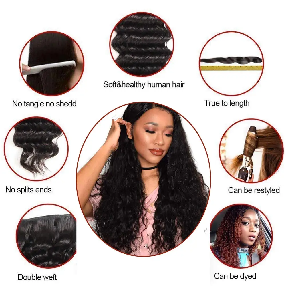 Malaysian Water Wave Bundles With Closure Wet and Wavy Curly Human Hair Bundles With Frontal Closure Remy Hair Weave Extensions