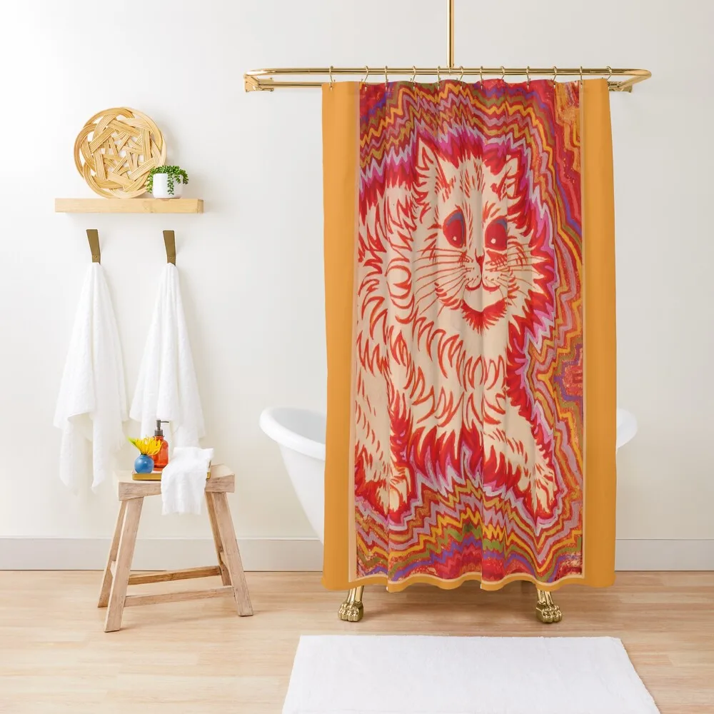 

Louis Wain Orange Psychadelic Cat Shower Curtain Funny Shower Cover Curtain