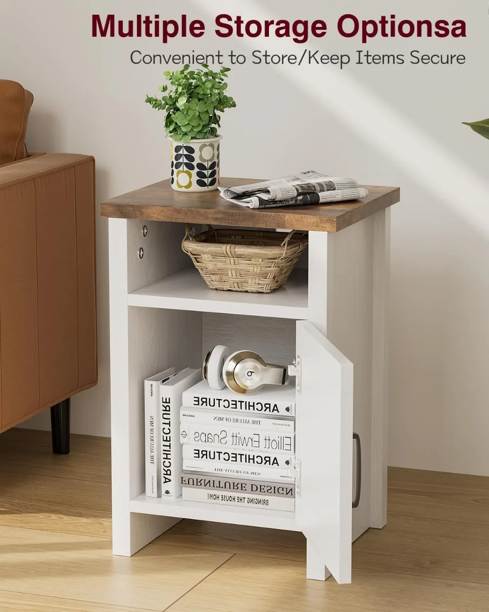 طقم منضدة حديثة للمزرعة مع رف وباب للحظيرة، أبيض، قطعتين لغرفة النوم