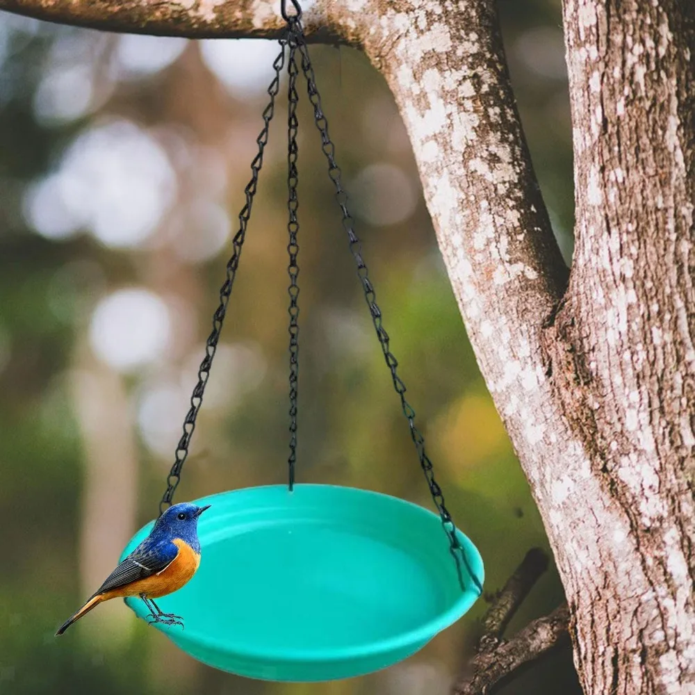 Round Shaped Birds Feeder Birdbath Bowl with Hanging Chain Bird Feeder Plate Bird Bath Tray Outdoor Garden Yard Farm Decor view 3