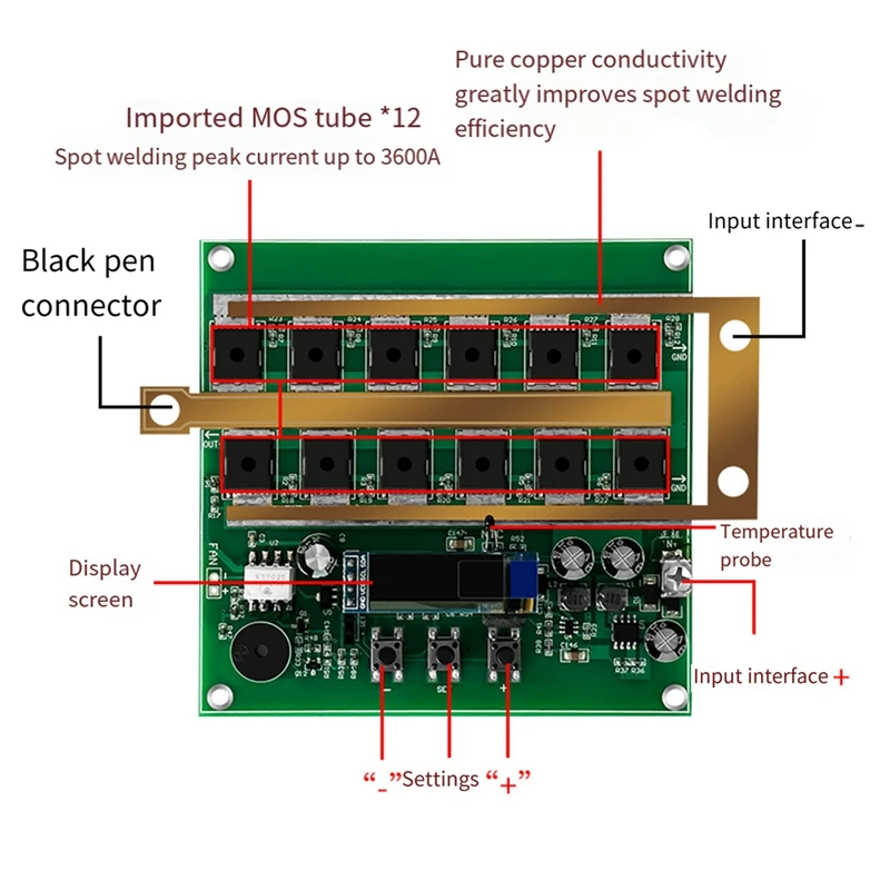 Imagem -03 - Placa de Circuito Pcb de Ponto 12v Display Digital Conjunto de Placa de Controle de Soldador de Ponto Inteligente para Bateria de Lítio 18650