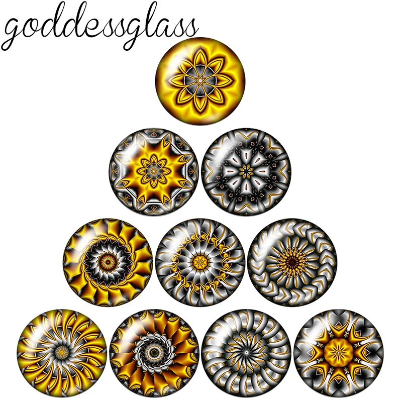 Golden Silver Mandala Rotating Pattens 10pcs 12mm/18mm/20mm/25mm Round Photo Glass Cabochon Flat Back Necklace Making Findings
