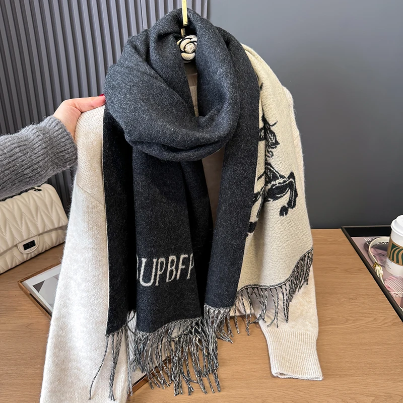 2024 new winter shawl cashmere scarf Ladies fashion War Horse jacquard luxury brand thick warm women blanket soft silk shawl