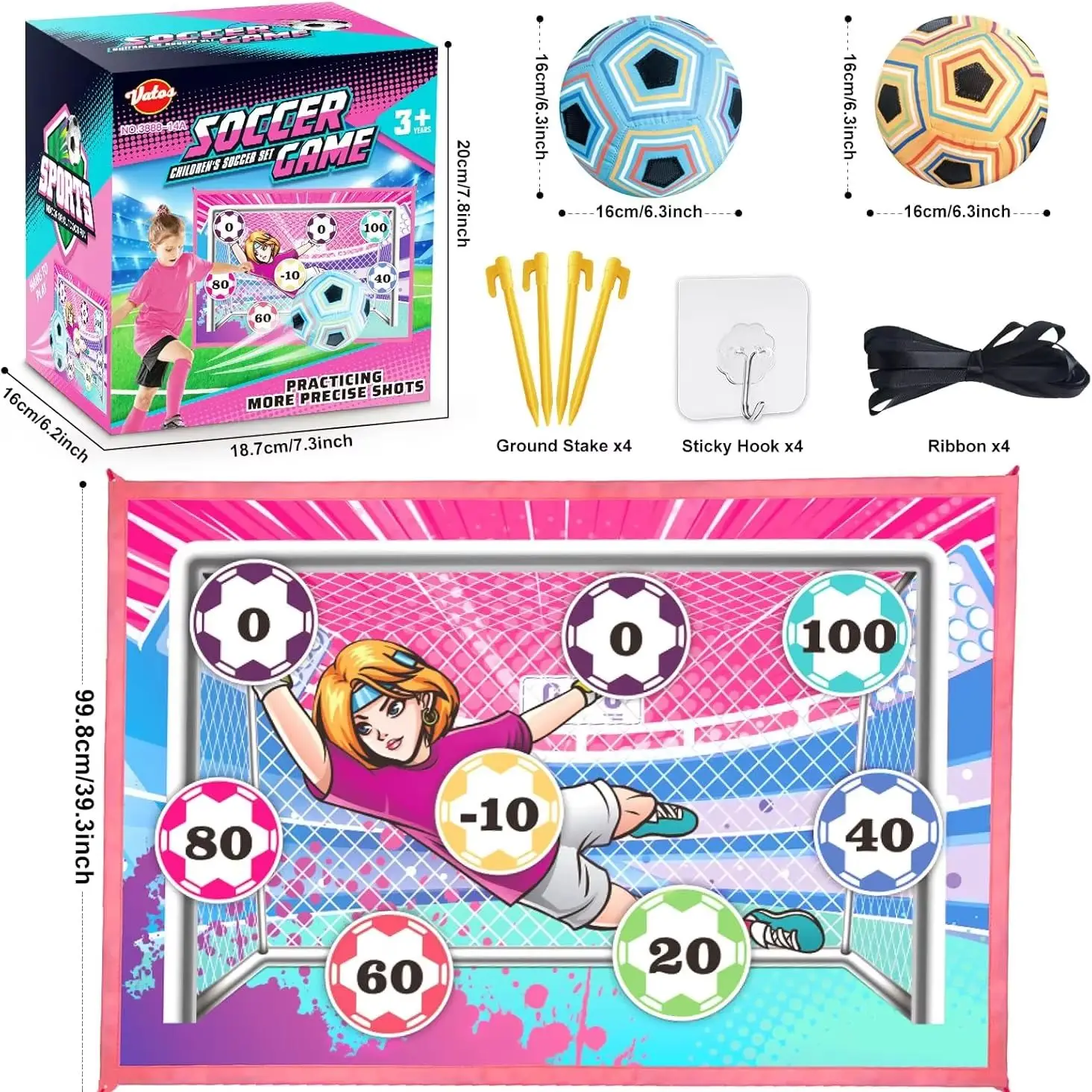 VATOS Soccer Ball Game Set for Girls Kids Toss Football Goal Game with 2 Balls Soccer Toys Indoor Outdoor Sports Game