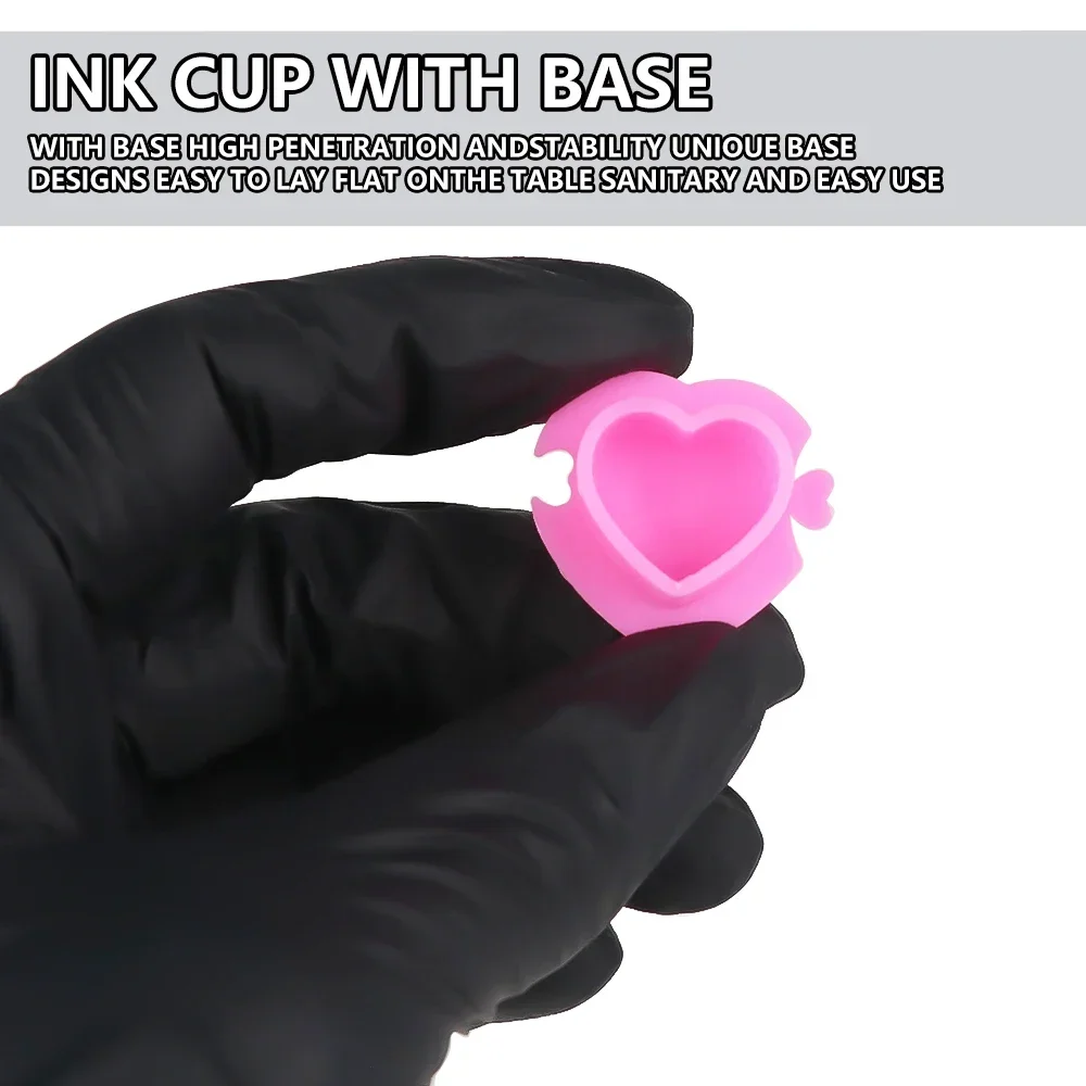 

100PCS Disposable Tattoo Ink Cups Heart Shaped Base Plastic Microblading Permanent Makeup Tattoo Pigment Holder Cups Accessories