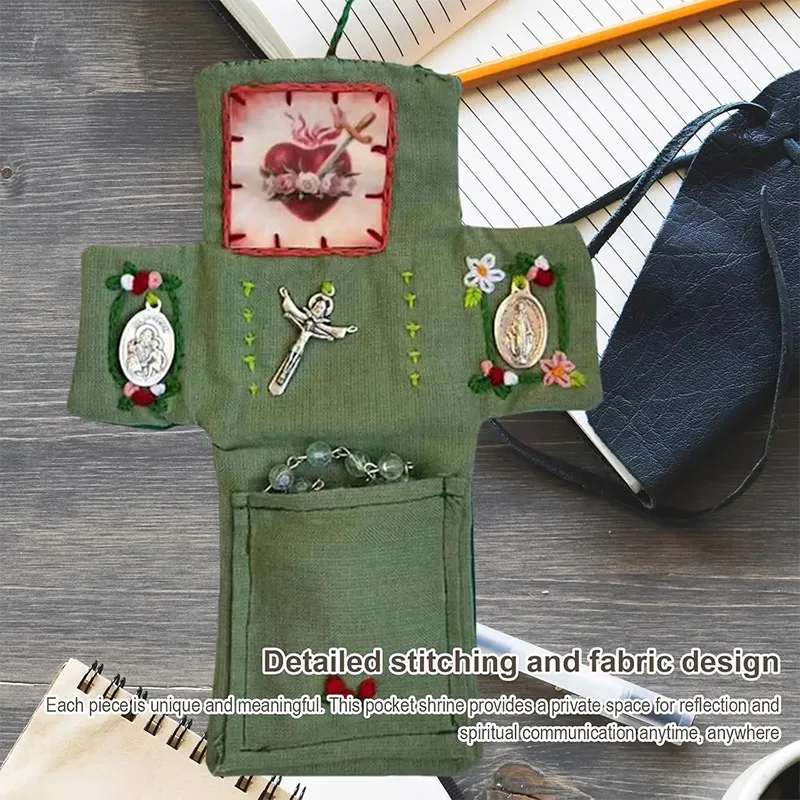 Pocket Shrine With Silver Cross Included Inside Mini Prayer Quilt With Christian Cross  Encouragement Orthodox Jesus Crucifix