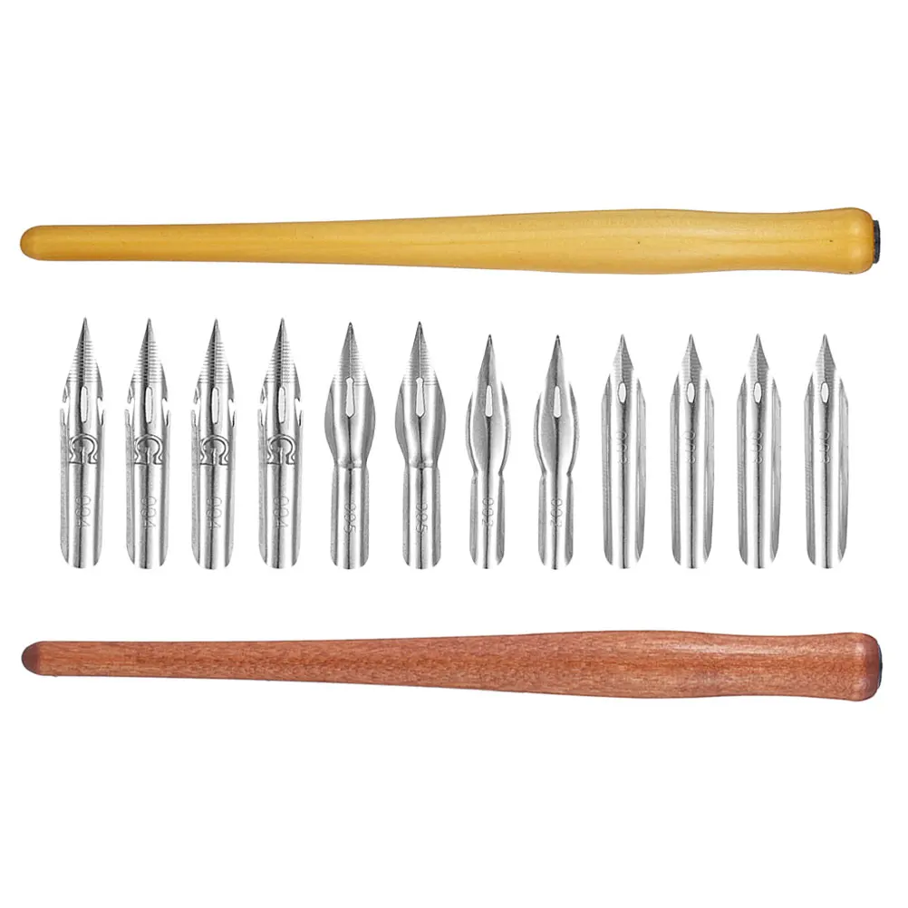 Solid Wood Dip Pen Calligraphy Kits Vintage Handmade Pens Replaceable Nibs Gothic Tips Irregular Wooden Rods Stable Grip