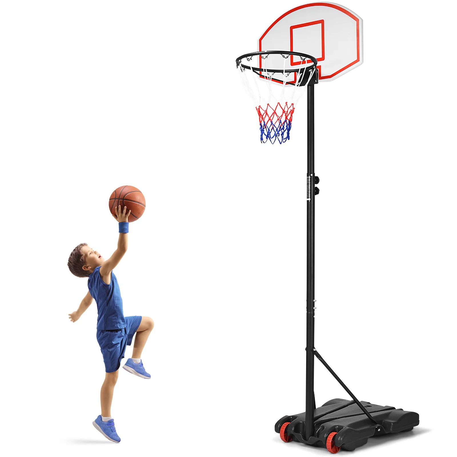 7.1FT-8.1FT Adjustable Basketball Hoop System w/2 Nets & Wheels Indoor Outdoor