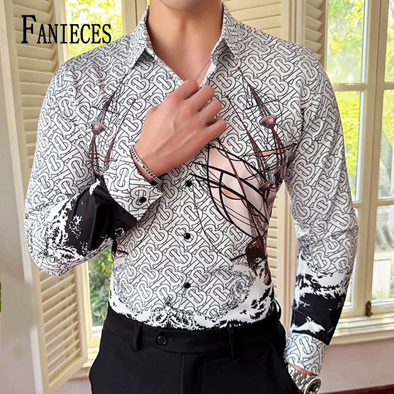 

New Long Sleeve Vintage Shirt Fashion Casual Men Baroque Print Fashion Floral Long Sleeve Shirt Comfortable Lapel Shirt camisas