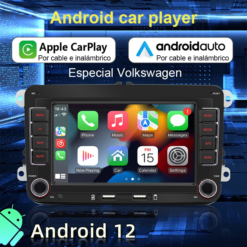 Multimedia car radio with GPS Android player Universal, Carplay, Wifi, for Volkswagen Golf 5, 6, Polo, Passat B6, B7, CC, Skoda