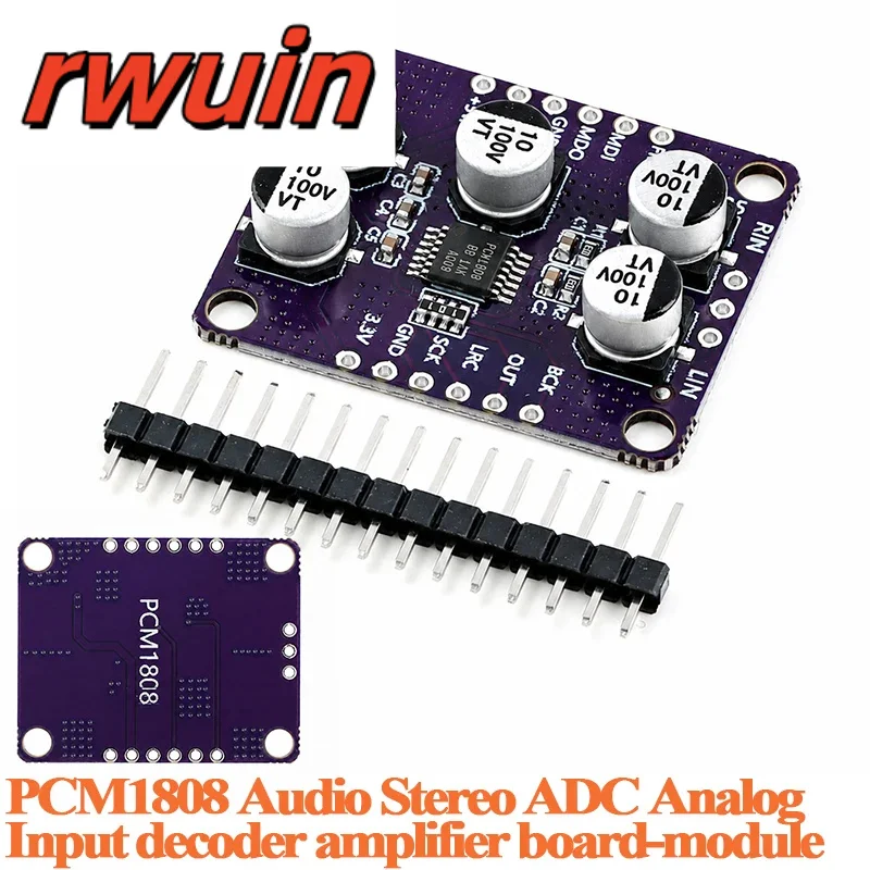 5pcs/1pc PCM1808 Stereo Audio ADC Module 24Bit Single-Ended Analog Input I2S Output Decoder Board For DSP STM32 ESP32 Audio