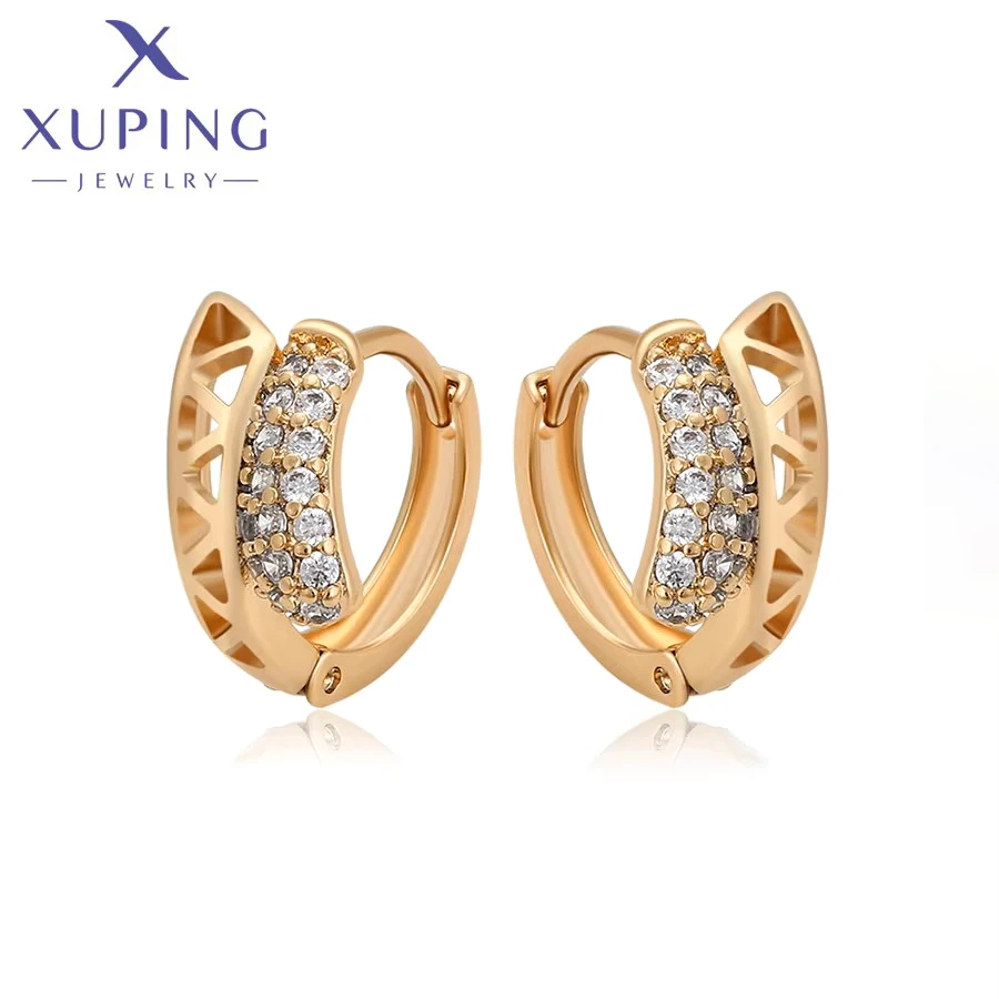Xuping Jewelry New Arrival Copper Simple Style with Stone Light Gold Color Hoop Earrings for Women Girl Party Gift X000795007