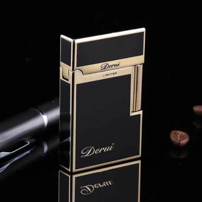 2025 Derui Luxury Sideslip Bright Sound Inflatable Butane Gas Lighter Metal Gas Open Flame Smoking Accessories Mens Gift Lighter