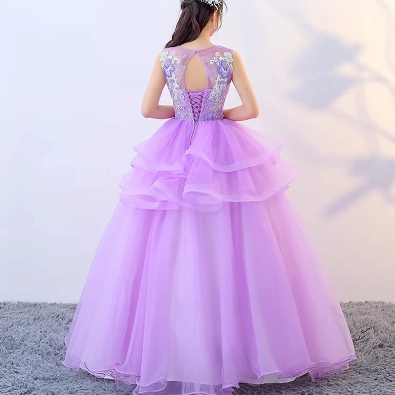 Maßgeschneiderte Ballkleid-Quinceanera-Kleider mit Applikationen, lila Abschlussball-Geburtstagsparty-Kleider, formelle Roben de Soirée