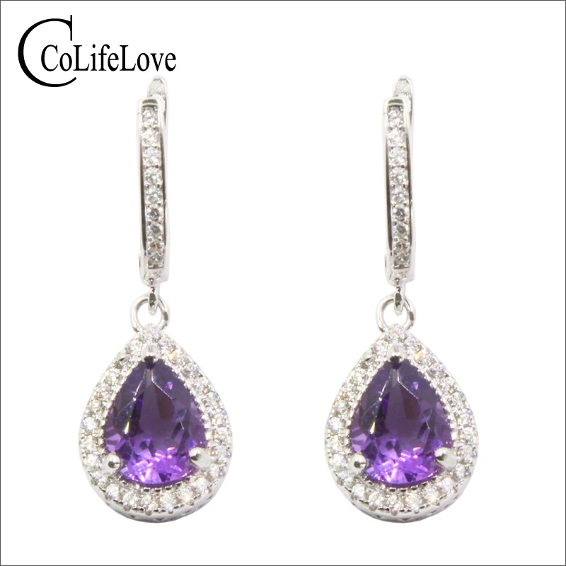 

Luxurious amethyst dangle earring natural amethyst drop earrings solid 925 silver amethyst earring flawless crystal earrings