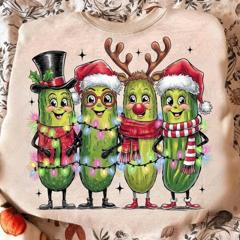 Christmas Pickle Funny in Holiday Hoodie Cute Festive Lights Art Merry New Year Xmas Pullover Men Women Novelty Humor Sweatshirt
