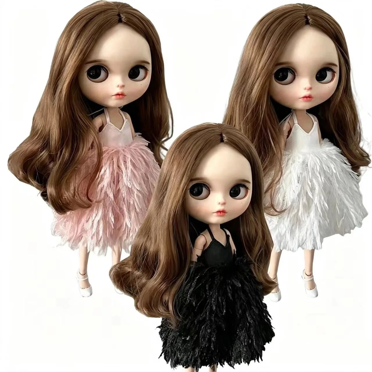 Clothes for Doll Fashion Feather Skirt Pink, White, Black Fits Blyth Azone OB22 OB24 Doll Accessories