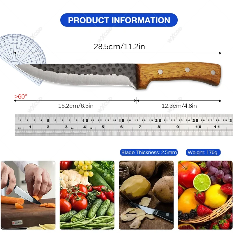 WXCOO Stainless Steel Chef Boning Knife Cooking Slicing Meat Fruit Fish Fillet Kitchen Knives Hand Forge Utility Barbecue Knife