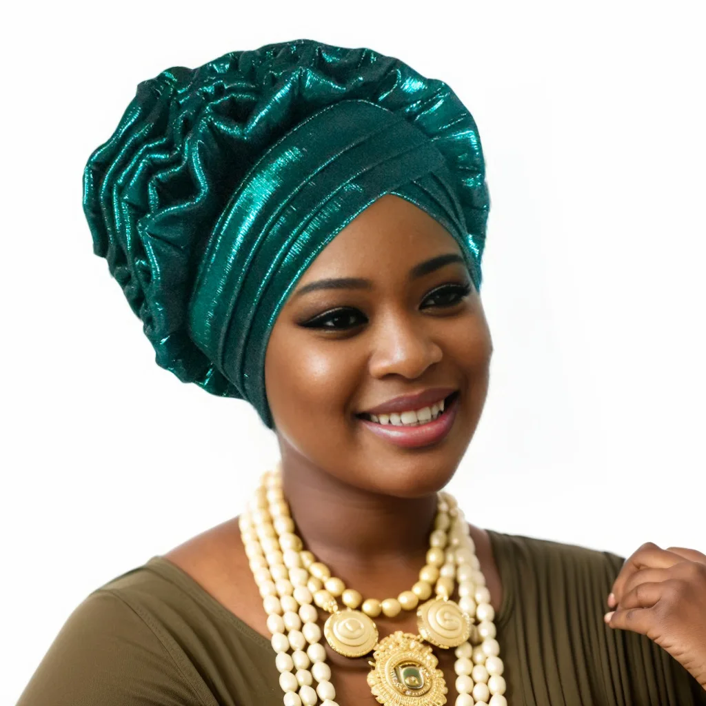 Fashion Women Elastic Ruffle African Turban Cap Lady Head Wraps Nigeria Wedding Auto Gele Headtie Party Headgear Headwear Hat