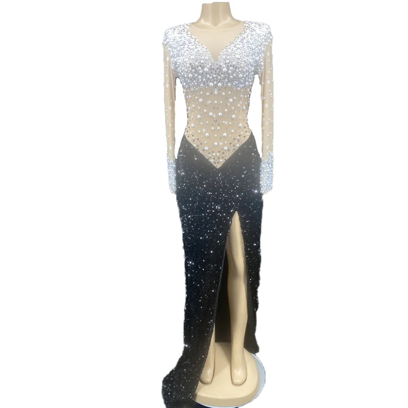 

Luxury Fashion Prom Dress Black And White Mesh Top Dress Elegant 21St Birthday Dress model singer stage show costume