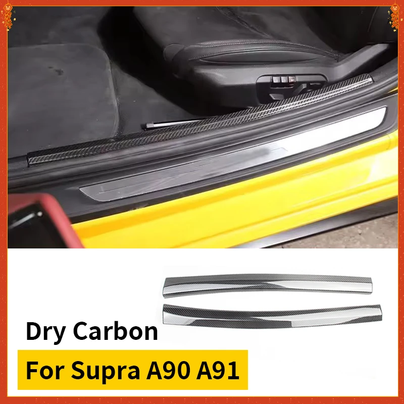 

For TOYOTA GR Supra A90 A91 Real Dry Carbon Fiber Built-in Door Sill Scuff Plate Cover 19-2022 Interior Modification Accessories