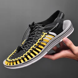 Summer Men Sandals Women Slippers Weaving Design Beach Sandals Breathable Casual Flat Sandals Outdoor Couples Sandals Size 48
