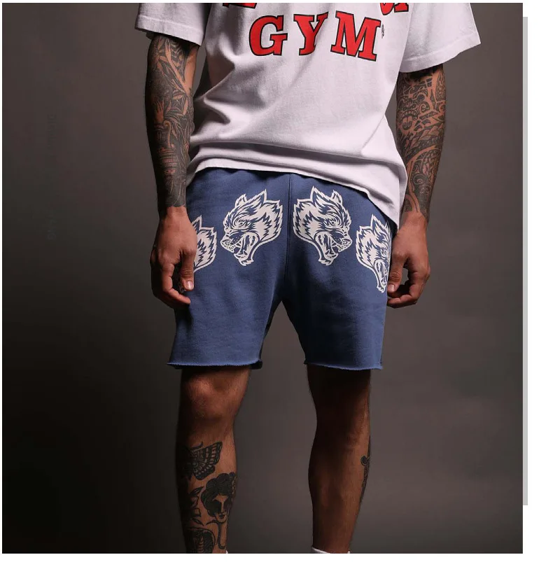 2024 New Men\'s Cotton shorts Casual Jogging Sports Shorts Summer Running Fitness Loose Wolf head short pants men