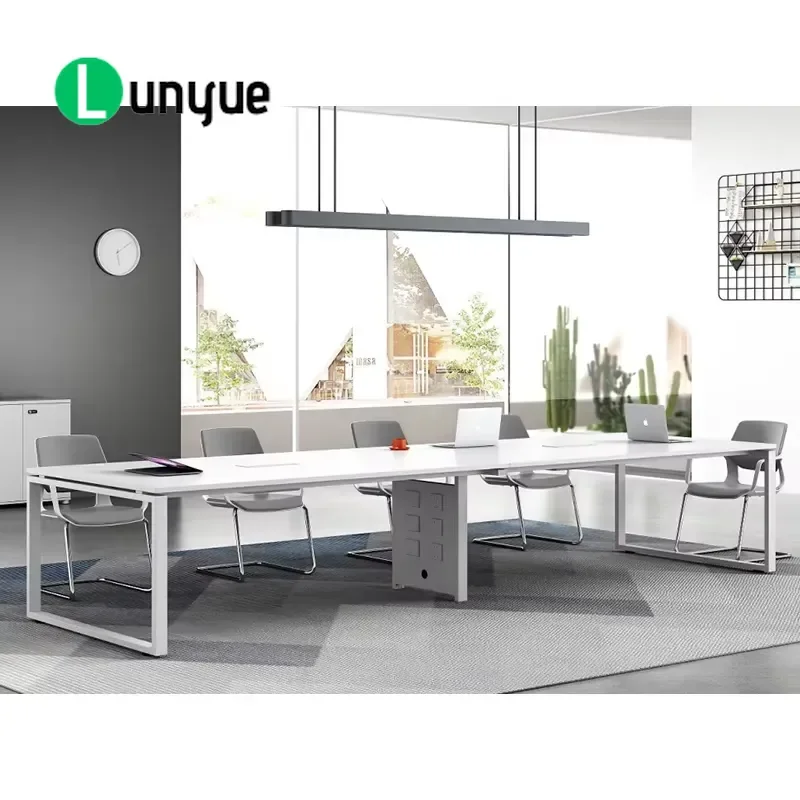 Modern Wooden Conference Table Set E0 Particle Board Iron Legs Office Furniture Wholesale Durable Meeting Desk