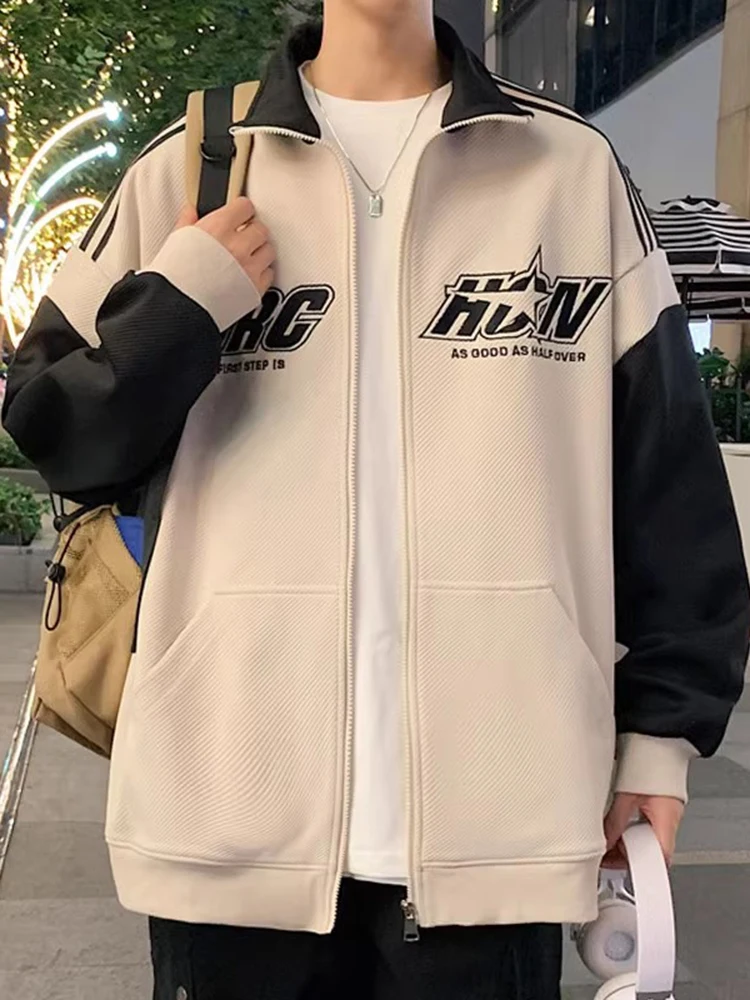 

Мужской кардиган-свитшот в американском ретро-стиле с цветными блоками, свободного кроя, с воротником-стойкой, повседневная верхняя одежда для подростков, весна-осень