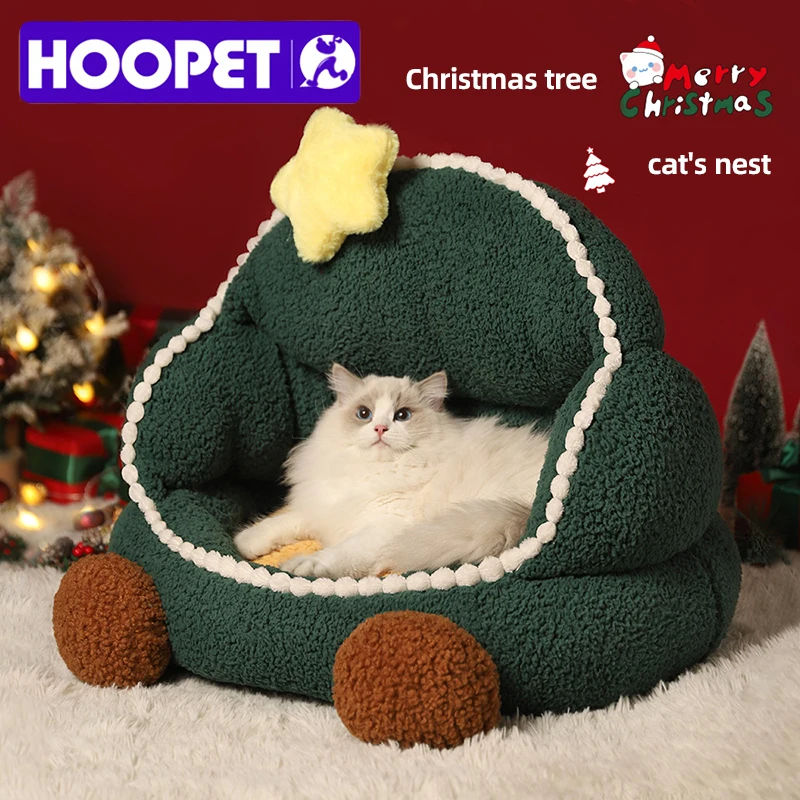 HOOPET Christmas Tree Cat Litter Winter Warm Removable and Washable Semi-Enclosed Cat Litter All Season Enclosed Pet Litter