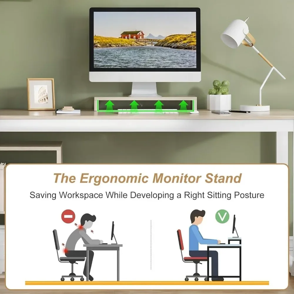 55 Inch Reversible L Shaped Computer Desk with 3 Drawers, Corner Desk with Storage Shelves and Removable Monitor Stand