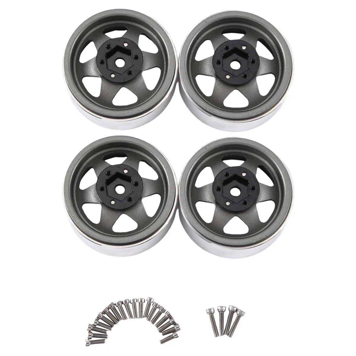 

4Pcs 1.9 Inch Metal Beadlock Wheel Hub Rim for 1/10 RC Crawler Axial SCX10 II III TRX4 D90,Gray